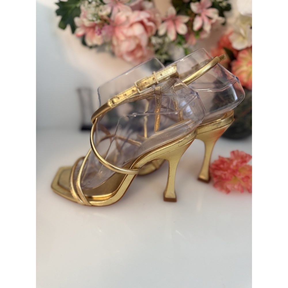 Schutz Womens Lovi Metallic Gold Tone Leather Strappy 4.5" Square Heels Sz 7.5B - Picture 8 of 16